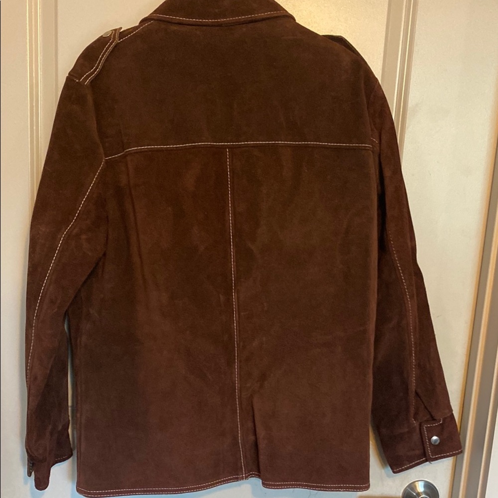Vintage Roughout Leather Jacket Chore Coat brown suede sherpa lined size 40/M - Picture 6 of 10
